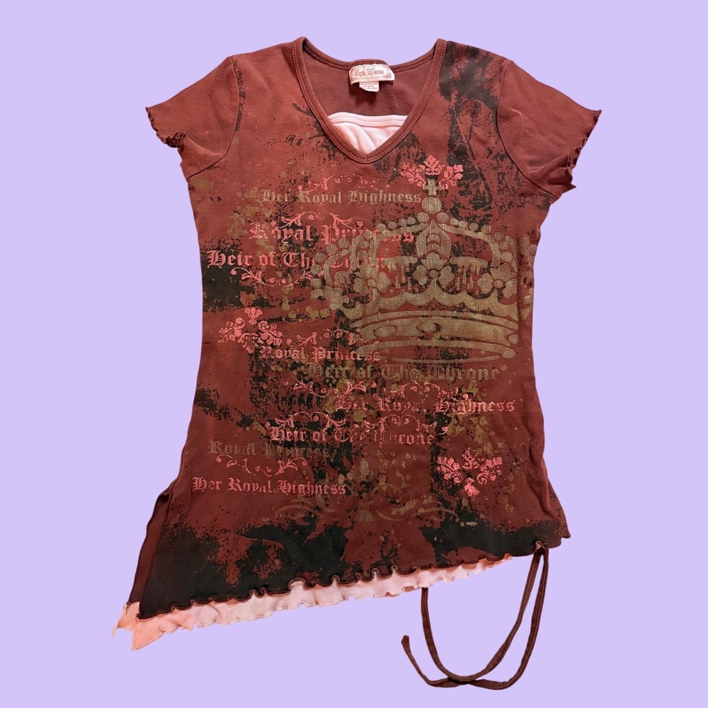 Y2K Knit Works Crown Graphic Asymmetrical Top Coquette Scene #17